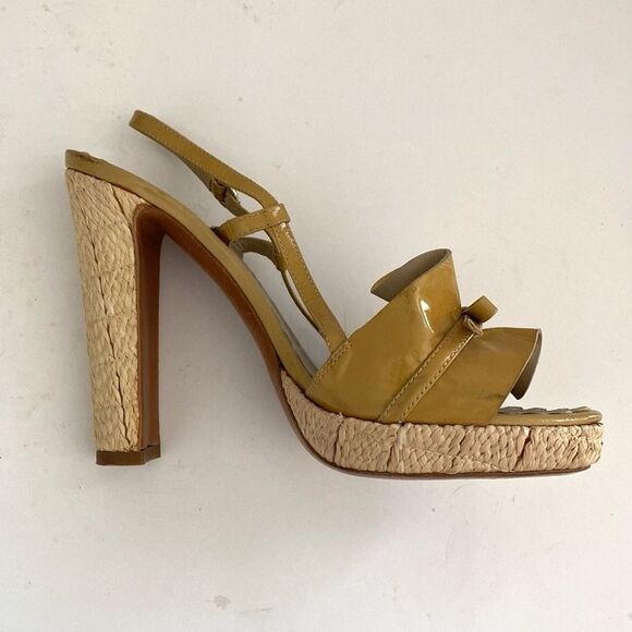Moschino Butter Yellow Heels Stiletto Slingback Ruffled Ribbon 7.5 Feminine - Picture 2 of 15